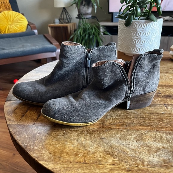 Grey leather suede ankle booties. Well loved. - Picture 2 of 5